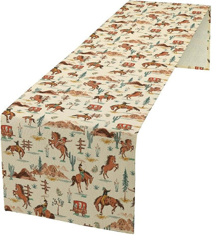 Western Cowboy Table Runner, Rustic Country Cowboy Riding Horse Desert Table Runner for Home Kitchen Dining Patio Indoor Farmhouse Coffee Outdoor 13x36in
