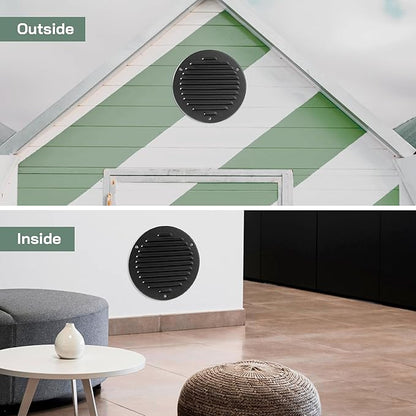 Vent Systems 6 Inch (Inner) - Pack of 5 - Black Metal Soffit Vent Cover - Durable Round Air Vent Grille with Mesh Screen - Weather Resistant Ventilation Grill - Wall & Ceiling, Indoor & Outdoor