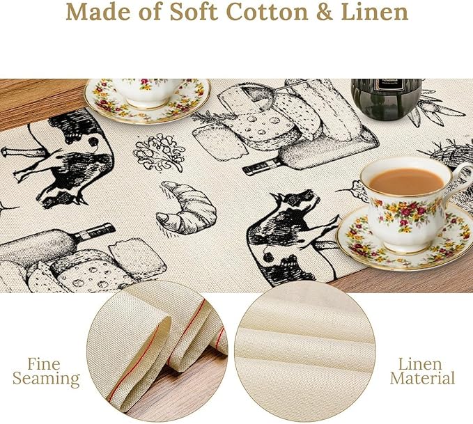 Milk Farm Table Runner, Rustic Farmhouse Animals Fresh Eggs Bread Vegetables Print Table Runner for Farmhouse Kitchen Decor Party Picnic Holiday Dinner, 13x36inch