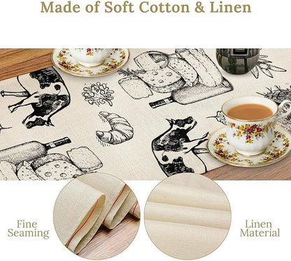 Milk Farm Table Runner, Rustic Farmhouse Animals Fresh Eggs Bread Vegetables Print Table Runner for Farmhouse Kitchen Decor Party Picnic Holiday Dinner, 13x60inch