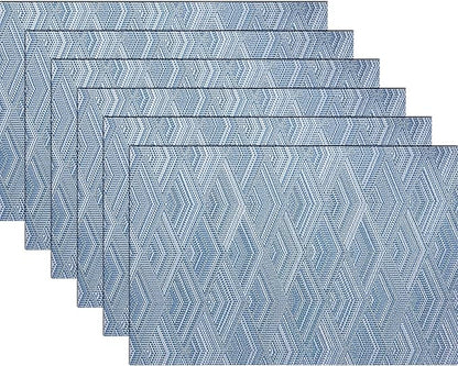 Druable Placemats Set of 6, Plastic Heat-Resistant Non-Slip Vinyl Place Mats Washable Easy to Clean 18"x12" Placemats for Indoor Outdoor Table Decor (Blue)