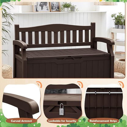 JUMMICO 80 Gallon Resin Outdoor Storage Bench Waterproof, Deck Box | Large Deck - Image 4