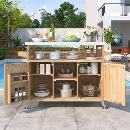 50.25" W Grill Cart with Stainless Steel Tabletop - Outdoor Storage Cabinet for BBQ, Bar Patio Kitchen Island with Ample Storage and Lockable Wheels