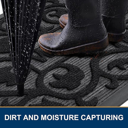 Smiry Welcome Door Mat Outside Entrance, Heavy Duty Trap Dirt and Moisture Easy Clean Low Profile Patio Porch Indoor Outdoor Front Doormat for Entry, 29.5x17 Inch, Black