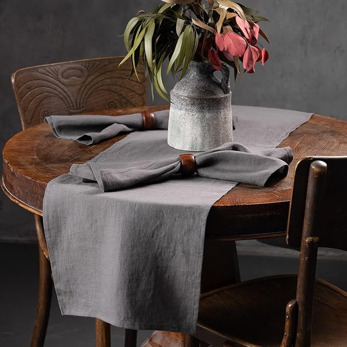 Linen Table Runner 90 inches Long - 100% Pure Linen Flax - Stonewashed European Linen Table Runner (Ash Grey, 14 x 90 Inch) - for Dining, Fall, Autumn, Thanksgiving