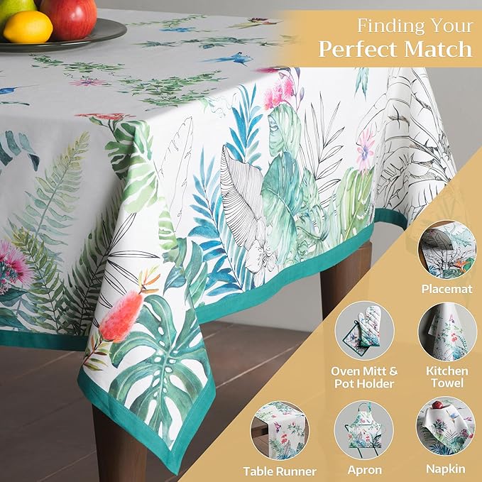 Maison d' Hermine Table Cloth Rectangle Table 100% Cotton 60 x 108 Inches Tablecloth Reusable Decorative for Dining Room, Farmhouse, Home, Party, Festive & Wedding Spring Summer - Tropiques