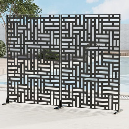 Casaphoria Privacy Screen 72" H x 45" W Metal, 2 Pack Outdoor Freestanding Decorative Divider for Patio & Garden with Stable Base, Black-Helen