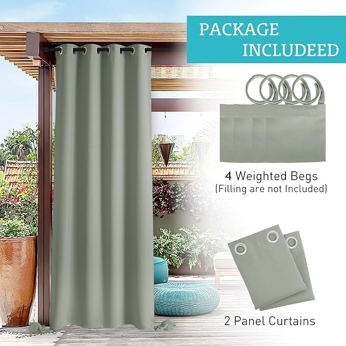RYB HOME Outdoor Curtains for Patio Waterproof, Windproof - Image 6