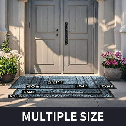 Yimobra Front Door Mat Outside Entrance 29.5x17, Waterproof Heavy Duty Outdoor Mats for Front Door, Non Slip Rubber Entry Mat for Garage Patio Indoor, Mix Blue