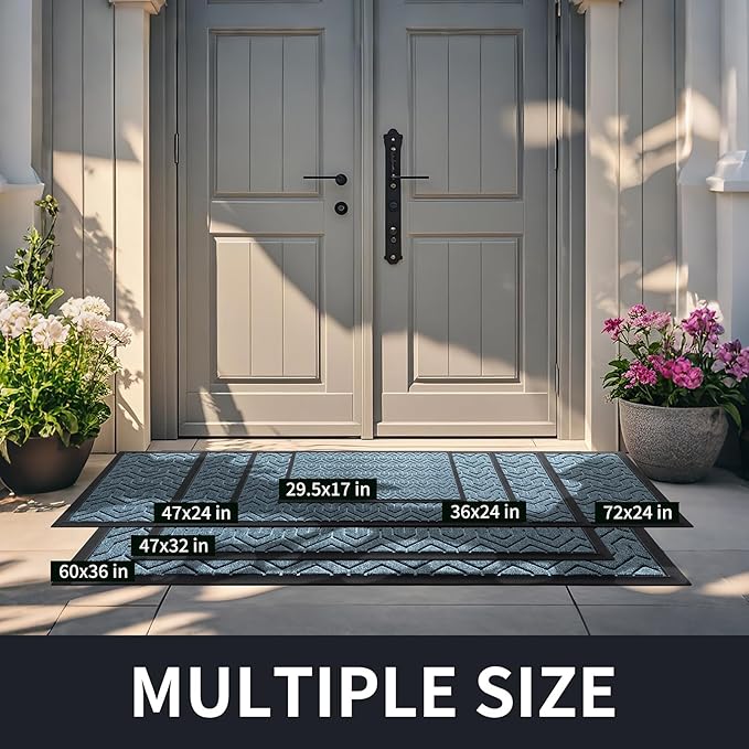 Yimobra Large Door Mat Outside Entrance 36x24, Waterproof Heavy Duty Outdoor Mats for Front Door, Non Slip Rubber Entry Mat for Garage Patio Indoor, Easy Clean, Mix Blue