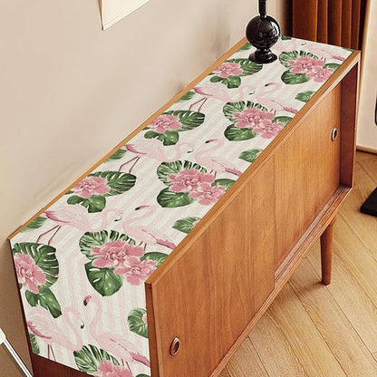 Tropical Table Runner,Retro Flamingo Hawaii Summer Palm Leaves Flower Stripes Table Center Decor for Family Kitchen Living Room Outdoor Farmhouse Party Table Decorations, 13"x72"