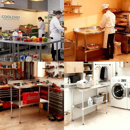 Stainless Steel Work Table 24 x 60 Inch, NSF Commercial Prep Table with Undershelf, Heavy Duty Food Prep Workstation with Backsplash
