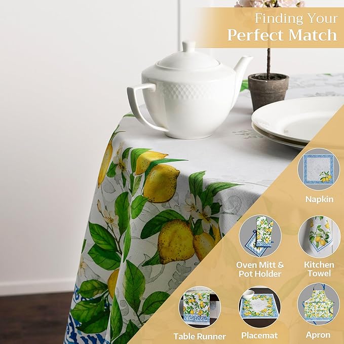 Maison d' Hermine Table Cloth Round Table 100% Cotton 63 Inches Tablecloth Reusable Decorative Everyday Use for Dining Room, Farmhouse, Home, Party, Festive & Wedding Spring Summer - Cedrat