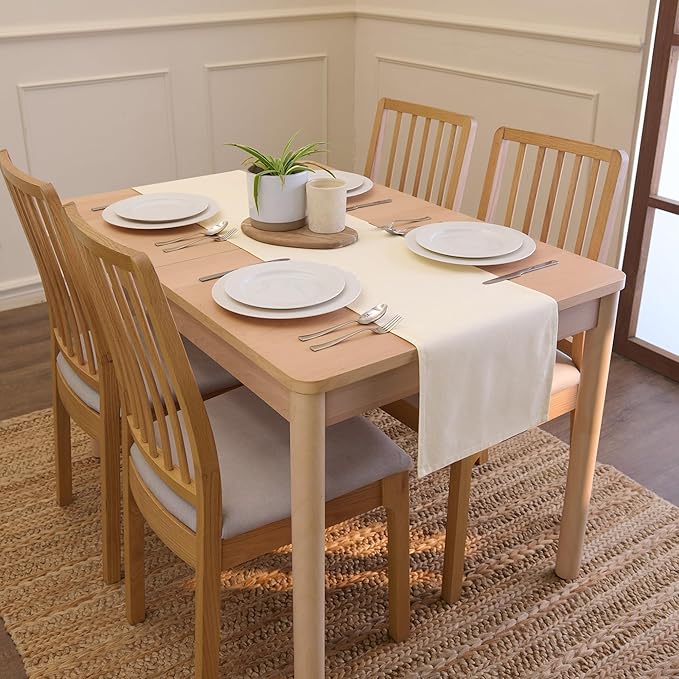 Encasa XO Table Runner 13"x48" Long | Cotton Canvas Fabric | Natural Solid Color | Machine Washable & Durable