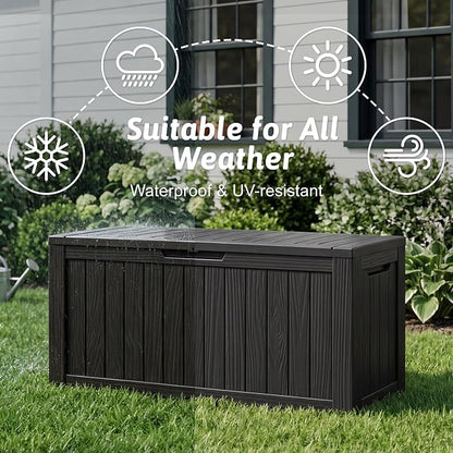 PatioZen 75 Gallon Resin Deck Box, Space-Saving Weatherproof Outdoor Storage Box - Image 4