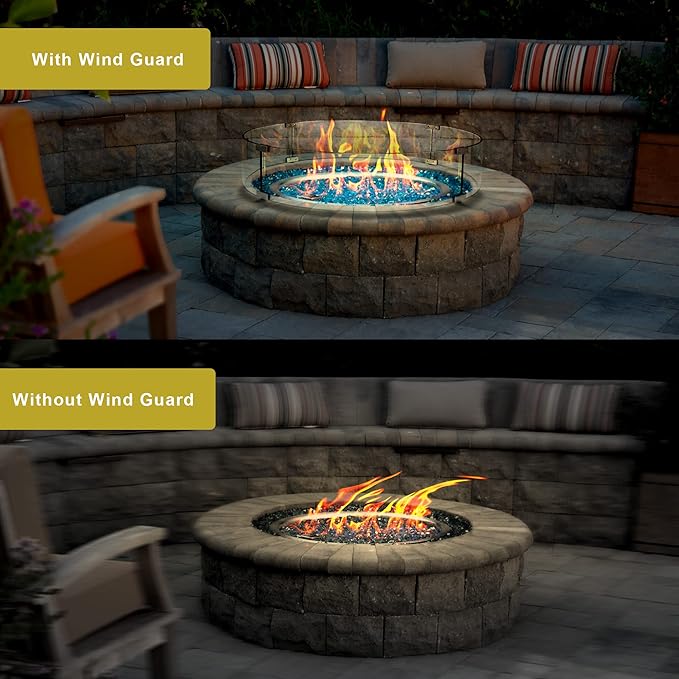 Holy Fire 35.5" L x 11.5" x 6" Rectangle Fire Pit Glass Wind Guard Clear Tempered Glass Flame Protective Pane Wind Resistant - Fits 30”x6 Fire Pit Burner Pan
