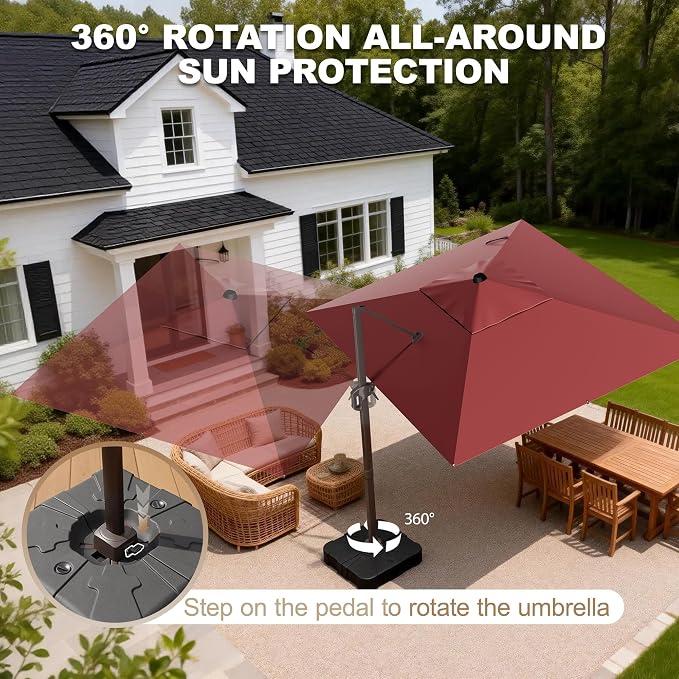 9' X 12' Cantilever Patio Umbrella Rectangle Outdoor Umbrella - Image 4