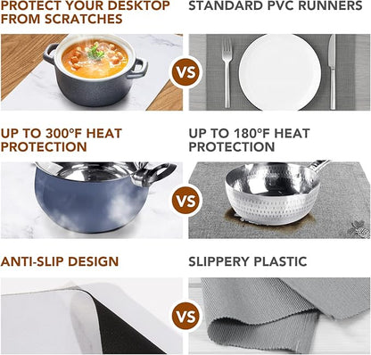 2 Pcs Trivet Table Runner Hot Plates Mat 12 X 40 Inch Heat Resistant Table Protector Waterproof Decorative Farmhouse Kitchen Trivets Counter Heat Proof Placemats for Hot Dishes (Marble, 2 Pcs)