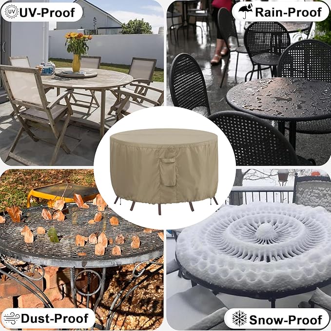 OutdoorLines Outdoor Waterproof Patio Table Furniture Set Covers - Round Couch Sectional Cover Outside Weatherproof Patio Furniture Covering for Deck, Lawn and Backyard 72" Dia x 28" H, Camel