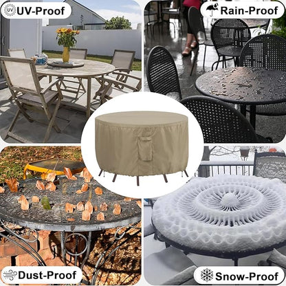 OutdoorLines Outdoor Waterproof Patio Table Furniture Set Covers - Round Couch Sectional Cover Outside Weatherproof Patio Furniture Covering for Deck, Lawn and Backyard 72" Dia x 28" H, Camel