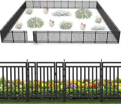 Garden Fence 40in (H) x 90ft (L), 35 Panels + 5 Gates, Durable Outdoor Yard Barrier, Secure Garden Fencing Weather-Resistant Fence Ideal for Pets, Privacy & Decoration, Black Silver