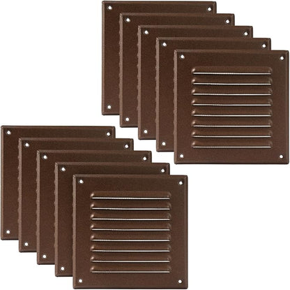 Vent Systems - 5 x 5 Inch (Inner) Pack of 10 Brown Metal Square Soffit Air Vent Grille Cover, Register Vent Deflector Louver Built-in Mesh HVAC for Bathroom Home Office Kitchen 6.5" x 6.5" (Outer)