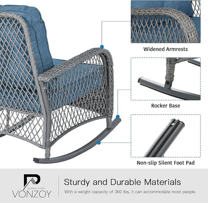 Patio Furniture Set 3 Pieces, Wicker Outdoor Rocking Bistro Set, Backyard or - Image 4
