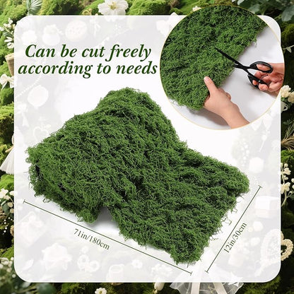 Zeyune 1 Pcs Fake Moss Table Runner for Crafts 12'' x 71'' Artificial Moss Sheet Roll Waterproof Carpet Blanket for Wall Roof Garden Wedding Birthday Party Table Decoration (Green)