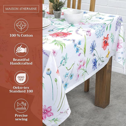 Maison d' Hermine Table Cloth Square Table 100% Cotton 54 x 54 Inches Tablecloth Reusable Decorative Everyday Use for Dining Room, Farmhouse, Home, Party, Festive & Wedding Spring Summer - Just Floral