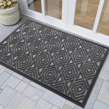Yimobra Door Mat, Outdoor Indoor Entrance Welcome Mat, Heavy Entry Front Door Mat, Stain & Fade Resistant, Low Profile, Sturdy Rubber, Easy Clean Patio Floor Mat, Waterproof, 36 x 24, Gray