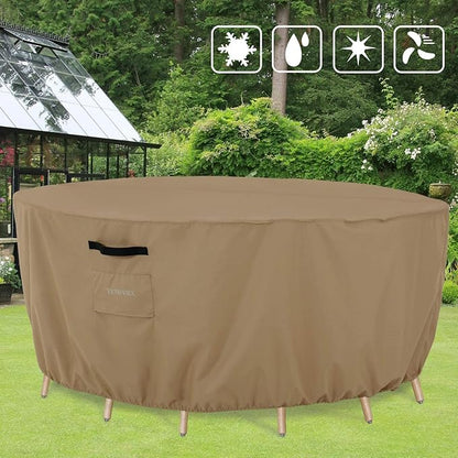 Tempera Round Patio Furniture Cover - Outdoor Table & Sectional Sofa Set Cover, Tear Resistant & Anti-UV, Waterproof - 72"D x 27.8"H, Taupe