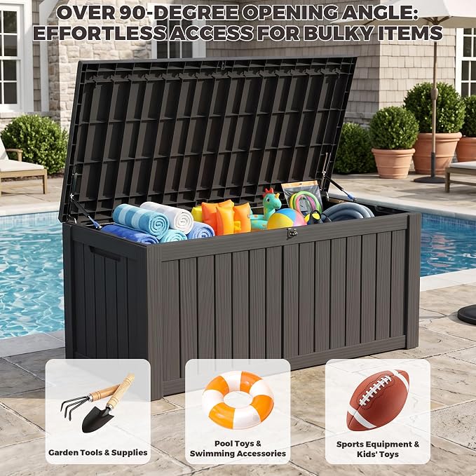 Outdoor Storage Box, 150 Gallon Waterproof Deck Box, Piston-Assisted Resin Trunk - Image 8
