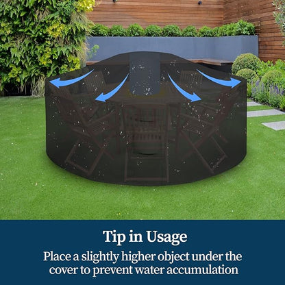 Easy-Going Round Patio Furniture Cover Waterproof Outdoor Dining Table and Chair Cover Anti-UV Outside Sectional Sofa Set Covers (96"DIA x 28"H, Black)