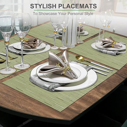 BETEAM Placemats Set of 8, Woven Vinyl Placemat for Dining Table Washable Wipeable Kitchen Place Mats Durable Indoor Outdoor Table Mats