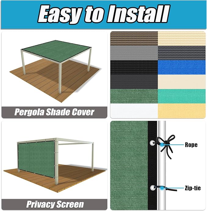 Amagenix 90% Pergola Shade Cover 4' X 4' Sun Shade Cloth - Image 4