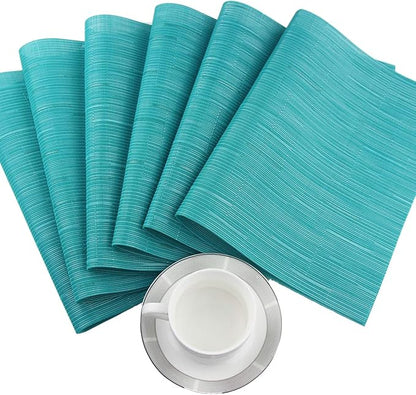 PIGCHCY Placemats,Durable Heat Resistant Placemats for Dining Table,Washable Woven Vinyl Kitchen Placemats Set of 4 (18 x 12 inches, Turquoise)