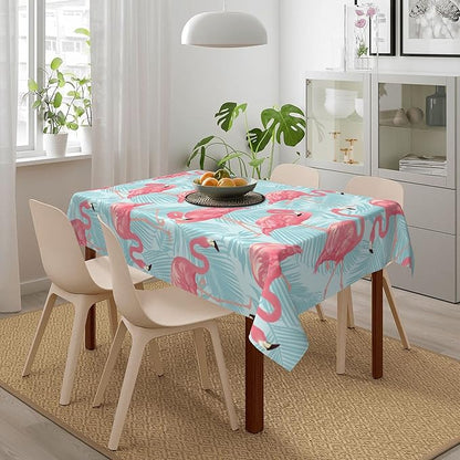 Worltoldb Flamingo Palm Leaf Tablecloths Polyester Table Cloth for Kitchen Dinning Table Washable Table Cover for Parties Wedding Picnic