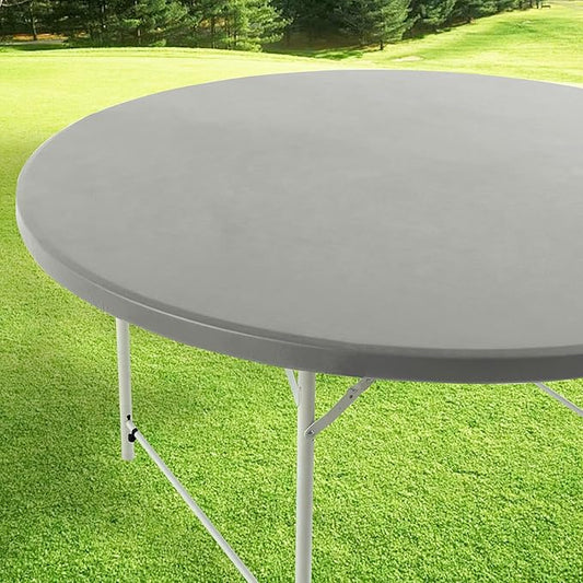 LURKA Round PU Leather Table Cover/Tablecloth with Elastic Hem – Waterproof, Oil-Proof, Scratch-Resistant, Wipeable Spill Protector for Dining Table, Kitchen, Outdoor Party (Silver, 4FT-Round)