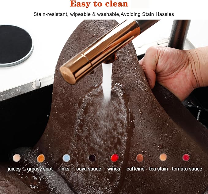 Vinyl Placemats Set of 8 Heat Resistant Easy Clean Non-Slip Place Mats for Dining Table. Faux Leather Waterproof Stain Resistant Wipeable Washable PU Table Mats(8, Brown)