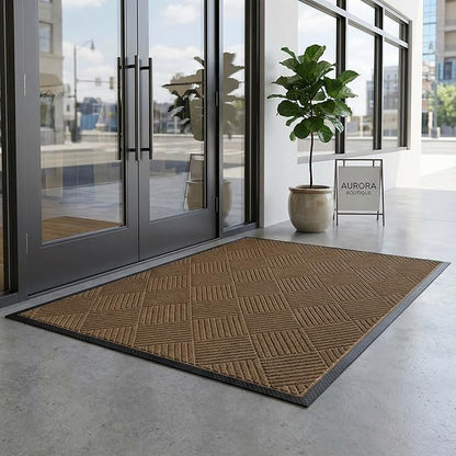 Ecomills Deluxe Diamond Entrance Door Mat, XX-Large Heavy Duty Absorbent Rubber Rug, Brown, 4’ X 6’ feet