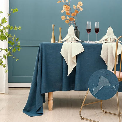 Blue Table Cloth for Rectangle Tables 60 x 120 Inch, Washable Waterproof Textured Linen Tablecloth, Classic Decorative Table Cover for Wedding, Farmhouse, Buffet, Party, Outdoor - Blue