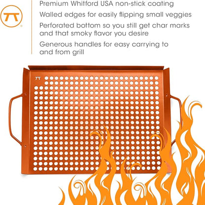 Outset QN76 Copper Grid Set Non-Stick Grilling Tray, Set of 2, 7" x 11" and 14" x 11"