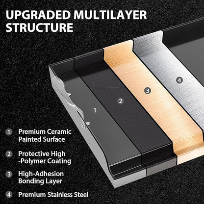 Utheer 17" x 13" Ceramic Nonstick Stainless Steel Griddle for Gas Grill, Charcoal, Stove Top Griddle, Non-Toxic, PFAS/PFOA/PTFE Free, Oven Up to 500°F, for BBQ, Camping & Kitchen, Black