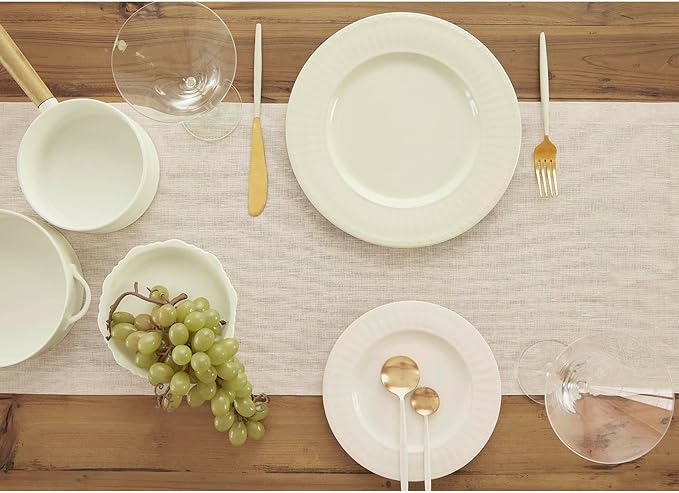 Solino Home Linen Table Runner 144 Inches Long - Athena, 100% Pure Linen Light Natural 14 x 144 Inch Table Runner for Dining, Spring, Easter