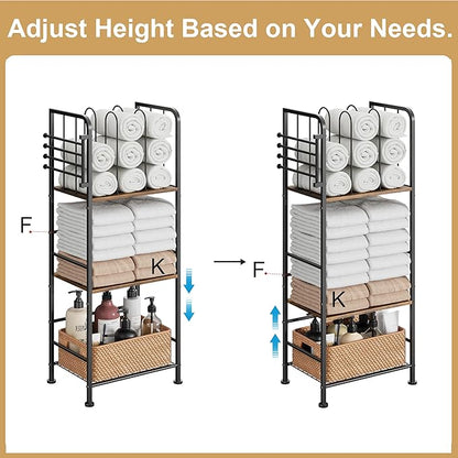 Towel Rack Free Standing 3-Tier M-Shaped Detachable Dividers, 4 Rotatable Bars Fast Drying, Pool Towel Rack, Space-Saving Towel Storage Organizer, Bath Towel Shelf for Home, Poolside Patent Pending