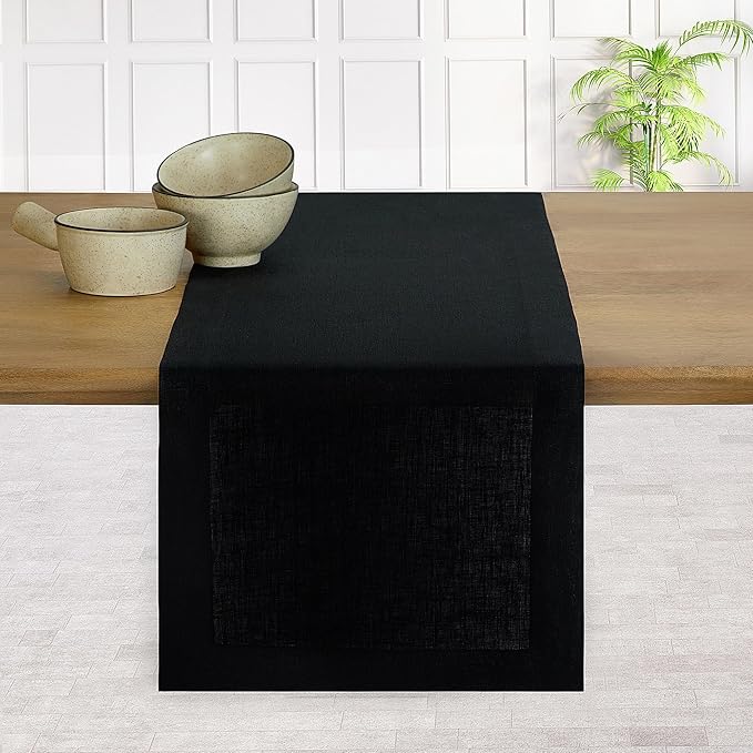 D'Moksha Homes Linen Black Table Runner 72 Inches Long - 100% Pure Linen 14 x 72 Inch Table Runner for Dining, Winter, Holiday - Machine Washable