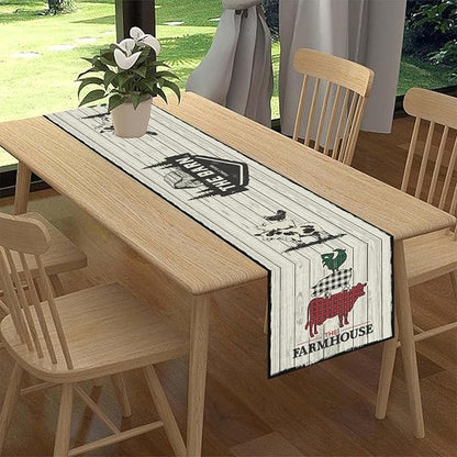Farmhouse Pig Cow Table Runner, Rustic Black Rooster Animals Coffee Table Center Decor for Family Kitchen Dining Room and Living Room Outdoor Country Holiday Party Table Decorations, 13" X 36"
