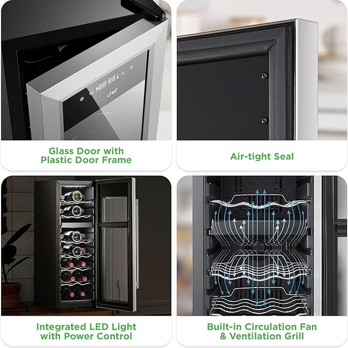 Nutrichef 18 Bottle Wine Fridge | Dual Zone Wine Chiller | Adjustable Temperature 41°F to 64°F | Ultra Quiet Operation | Wine Cooler For Home & Office | Free Standing 32x11x23 IN | Black