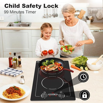 VBGK Induction Cooktop,110V 2300W 2 burner hot plate with Knob Control,9 Power Levels, Kids Lock & Timer,LED touch control,Overheat Protection Electric stove,2 burner induction cooktop