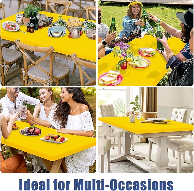 Spandex 6 Foot Rectangle Table Cloth 6 Pack, Elastic Fitted Tablecloths for Picnic, Stretch Washable Patio Table Cover for Outdoor, Camping, Banquet and Parties (Yellow, 30"x72")